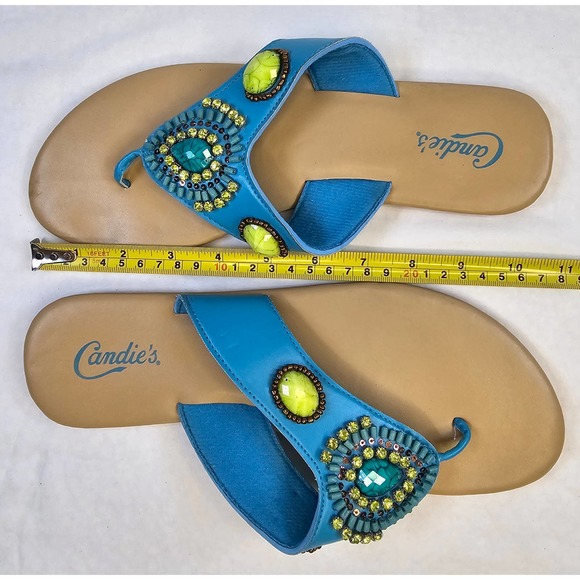 CANDIE'S Beaded Teal Blue Turquoise Embellished Thong Sandals size 9 - Picture 7 of 7